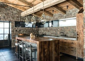 Natural Stone Wall And Wood Accent Ideas For Simple And Luxury Kitchen Style natural-stone-wall-wood-accent -simple-luxury-kitchen-style