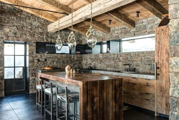 natural-stone-wall-wood-accent -simple-luxury-kitchen-style