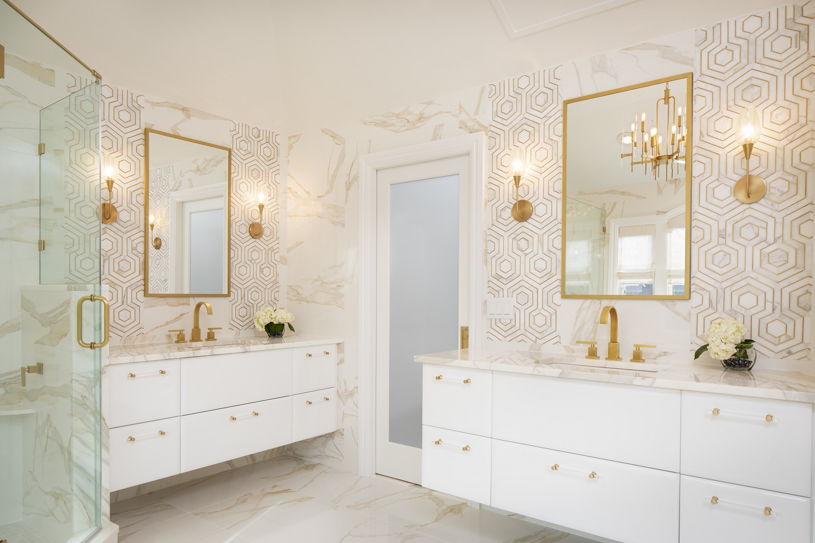 bathroom with gold accent