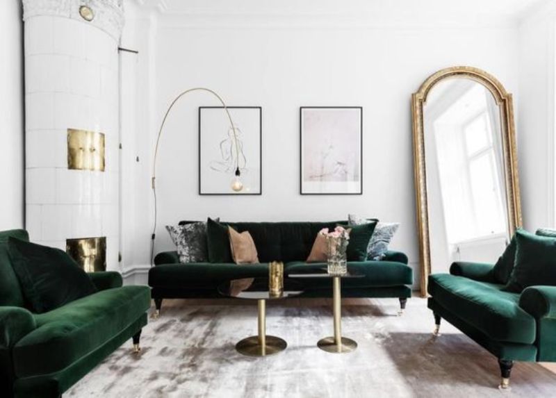 living room with gold accent