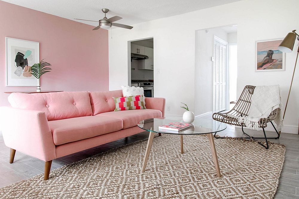 Aesthetic Pink Living Room With Painting
