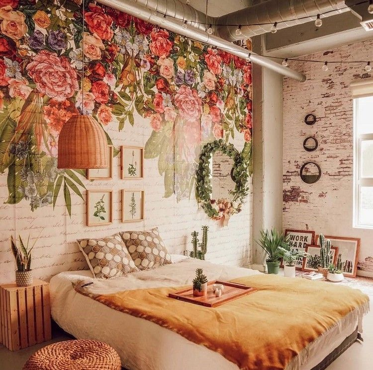 Bohemian Bedroom With Beautiful Wallpaper