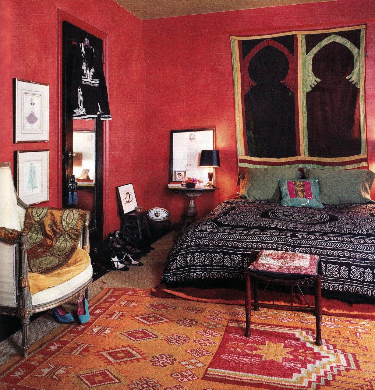 Bohemian Bedroom in Red Color
