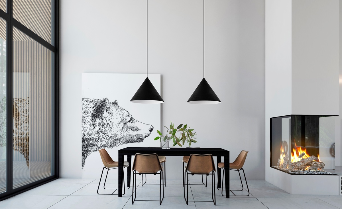 Minimalist Dining Room with Pendant Lights