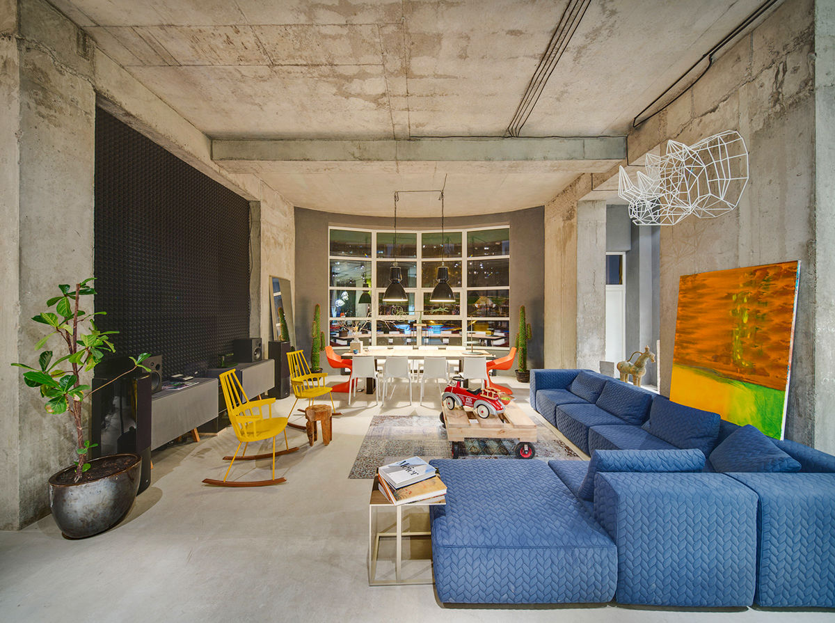 Colorful Industrial Living Room
