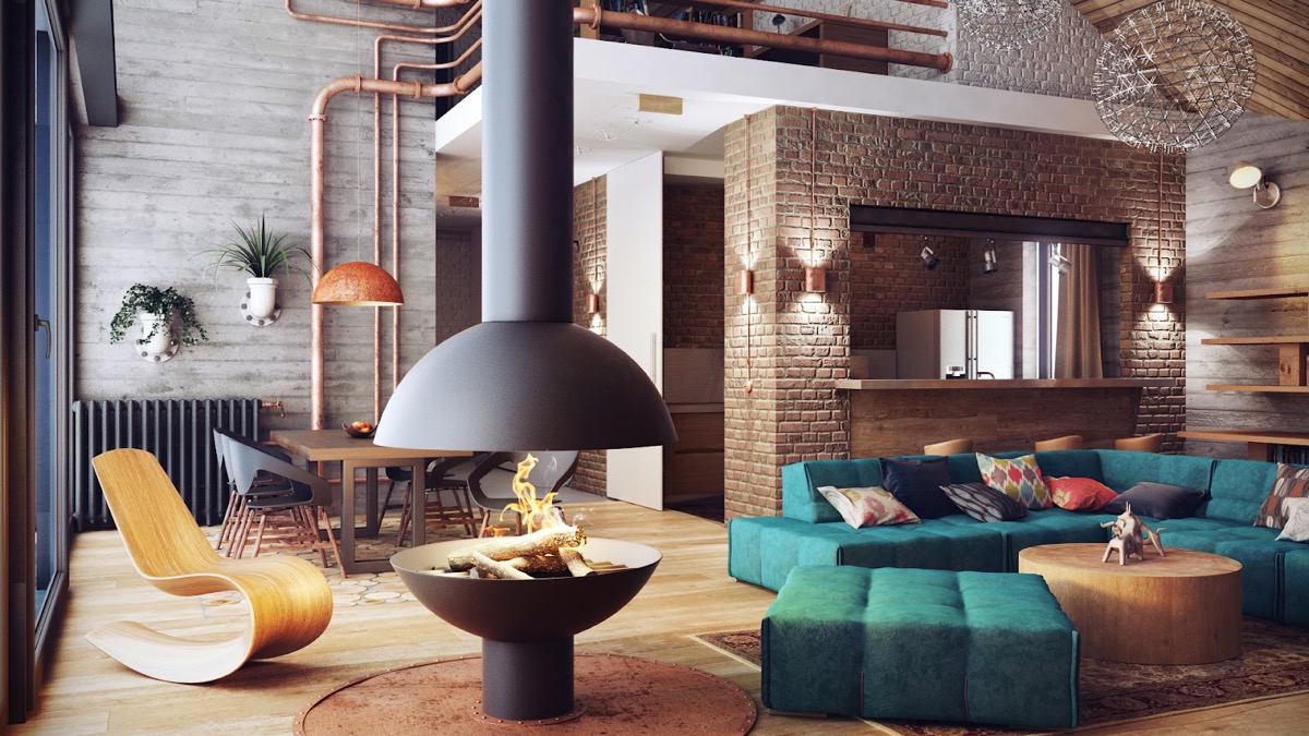 Industrial Design with Fireplace