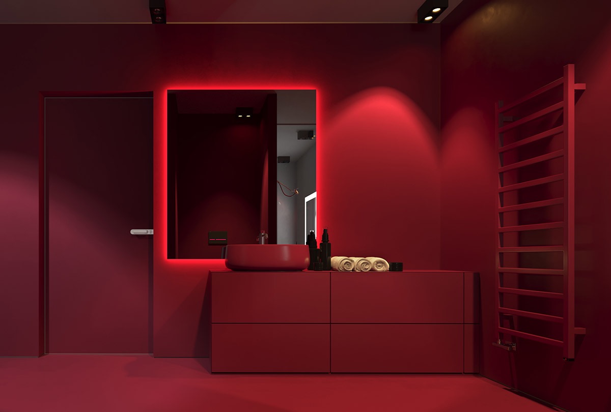 Minimalist Red Bathroom