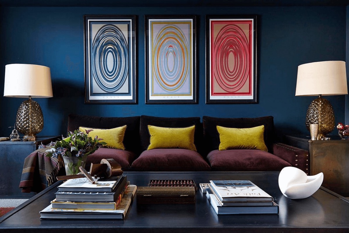 Blue Living Room with Wall Artwork