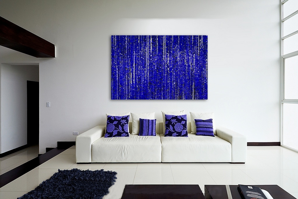 Living Room with Blue Simple Artwork