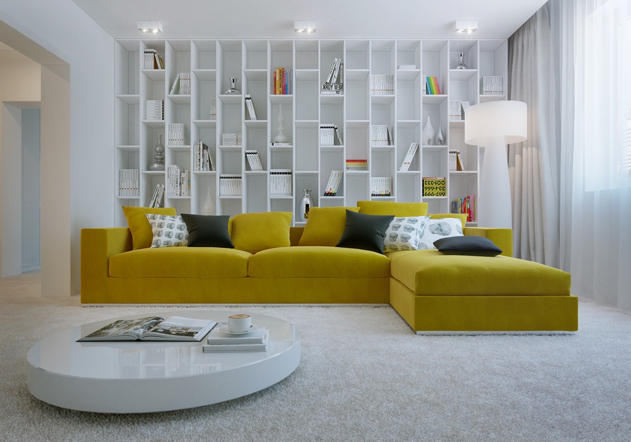 Yellow Sofa in the Interior of the Mini Library