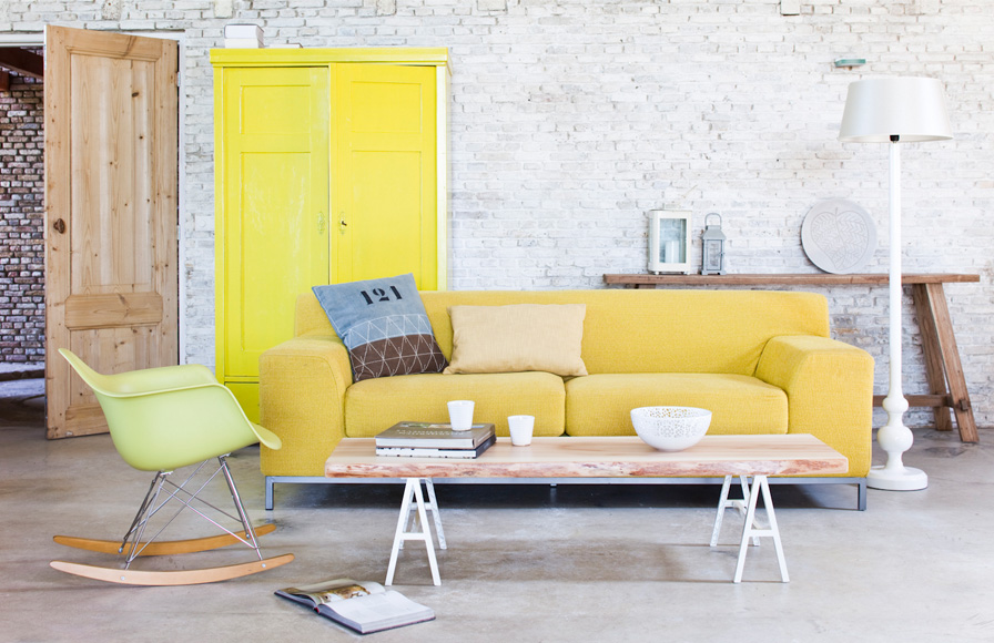 Yellow Sofa in an Industrial Interior