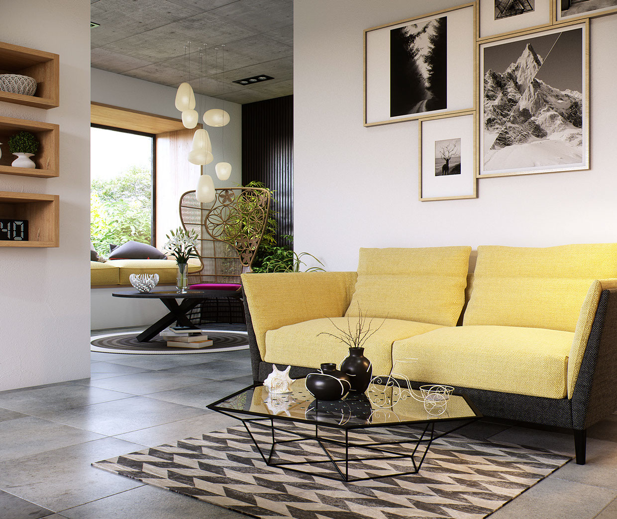 Yellow Sofa in Monochrome Interior