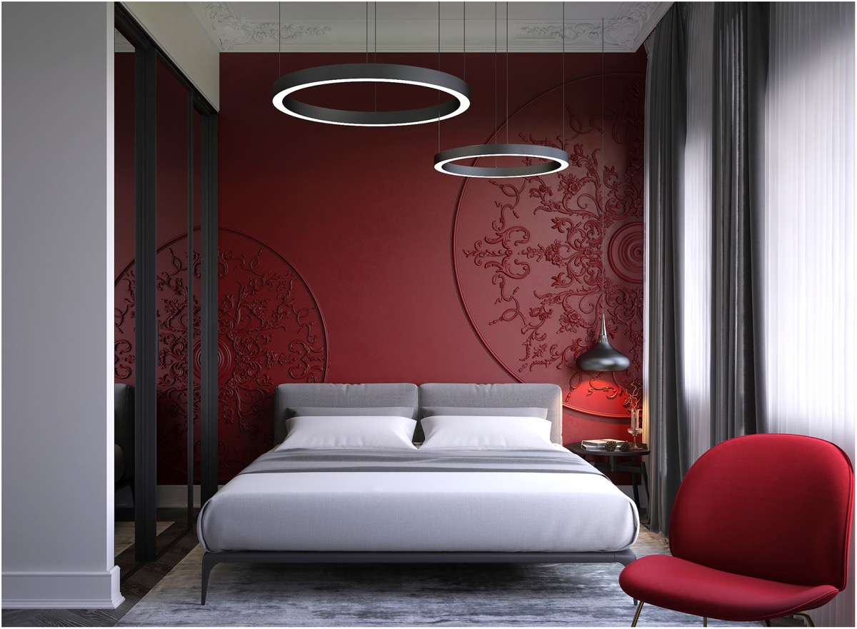 Red Bedroom with Wall Ornaments