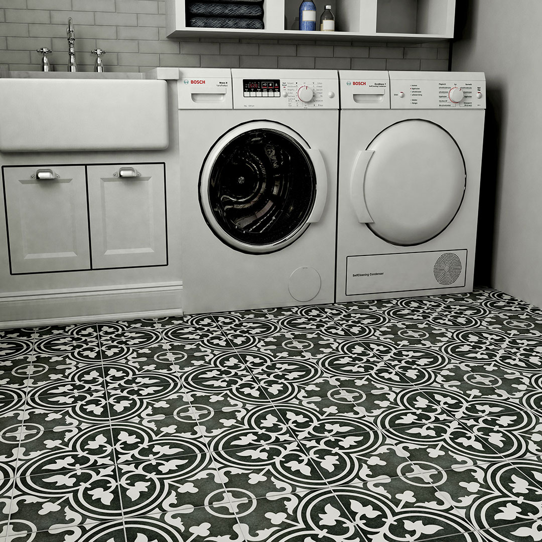 Patterned Floor Laundry Room