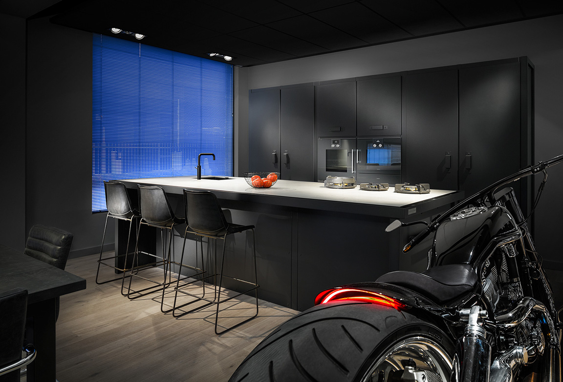 Automotive Style Dark Kitchen