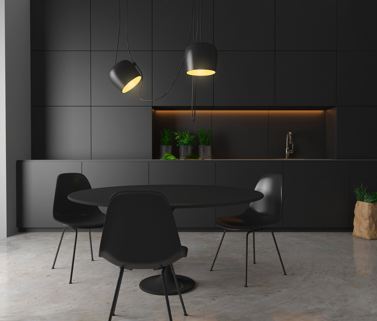 Dark Kitchen with Ambient Lighting