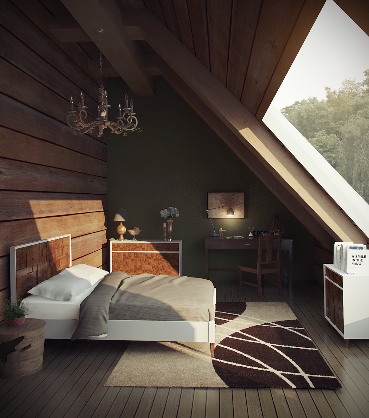 Dark Wooden Attic Bedroom