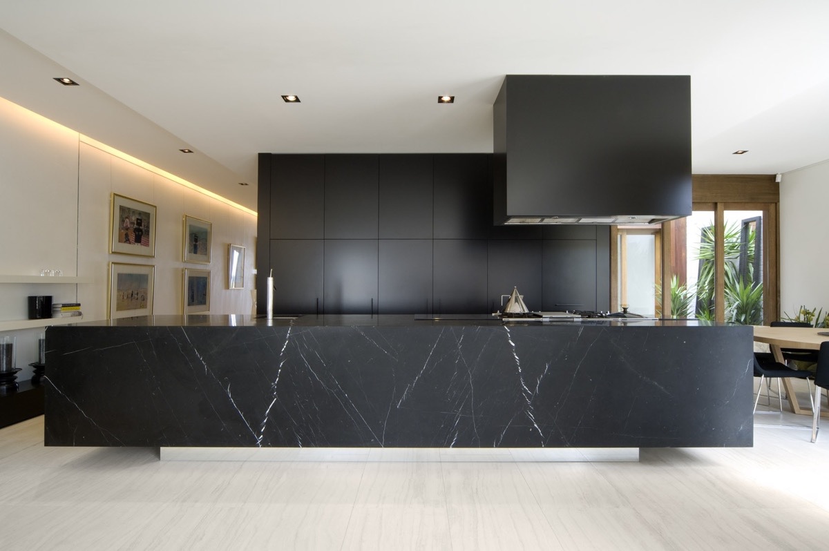 Dark Kitchen with Elegant Marble