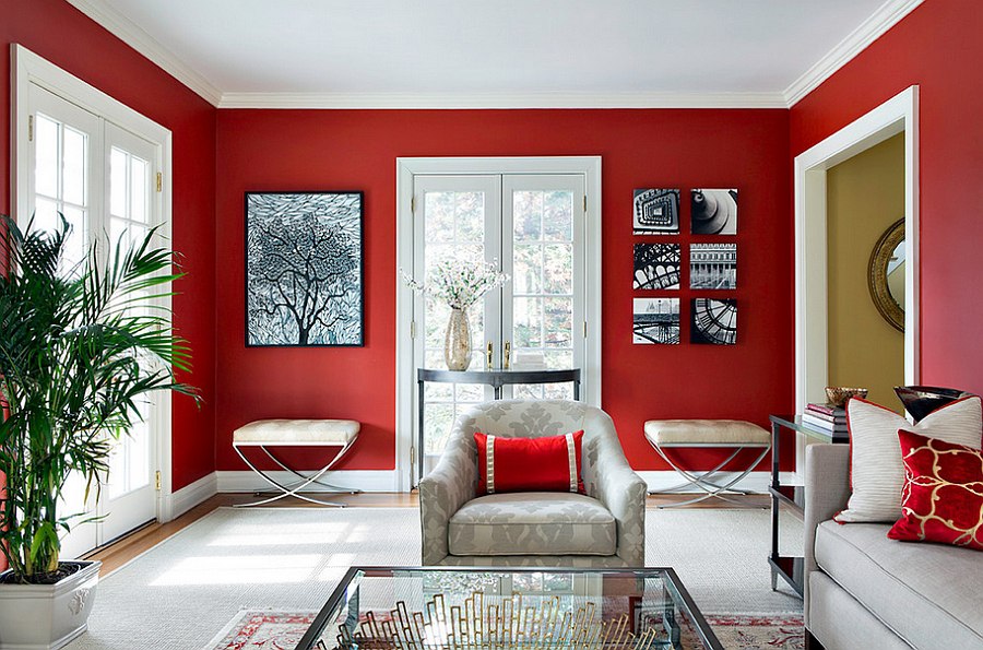 Bold Red Accent in the Living Room