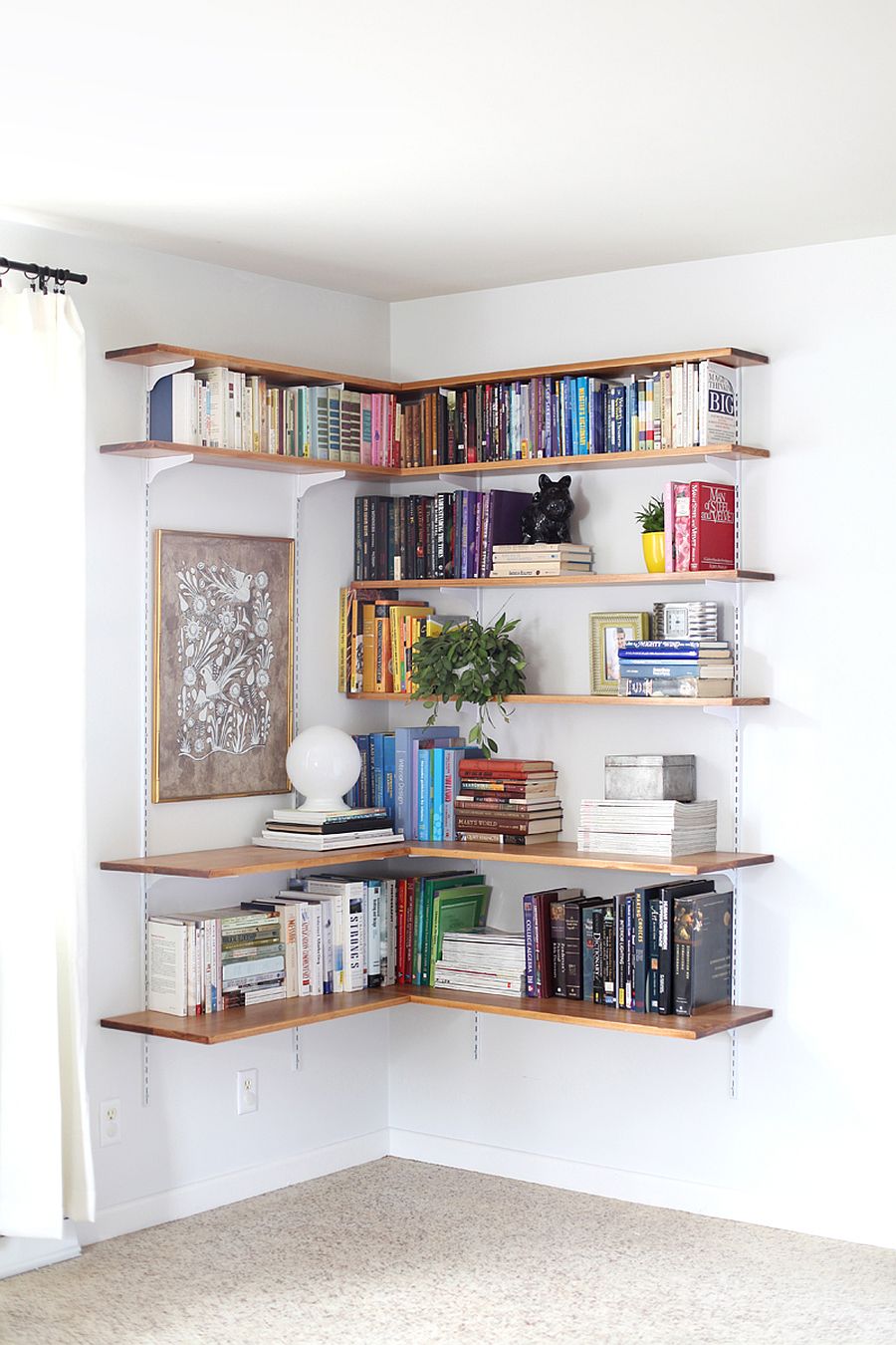 Efficient Shelves in the Corner of the Bedroom Interior