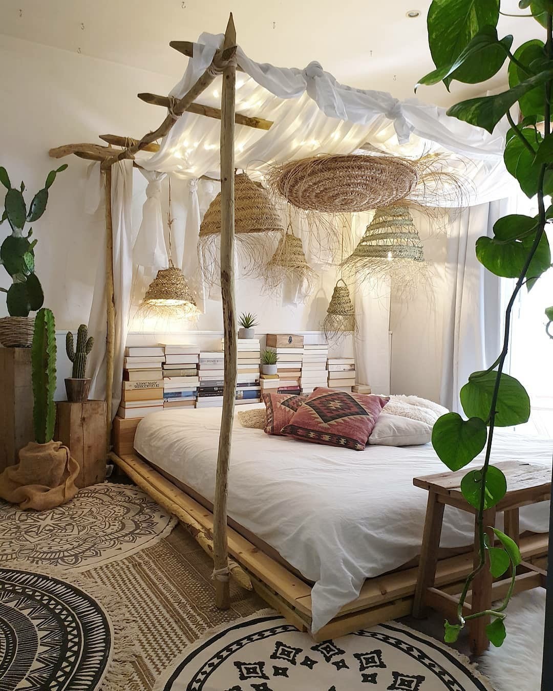Bed Canopy with Natural Accent