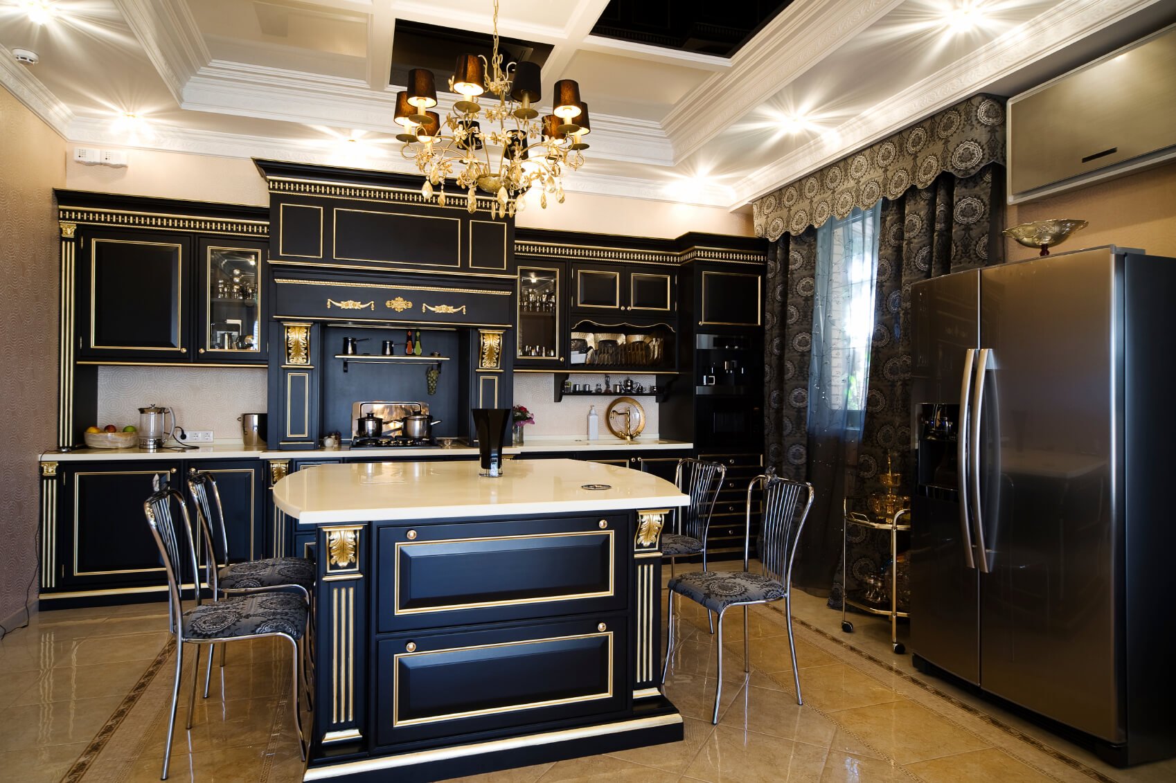 Black Cabinet with Magnificent Chandeliers