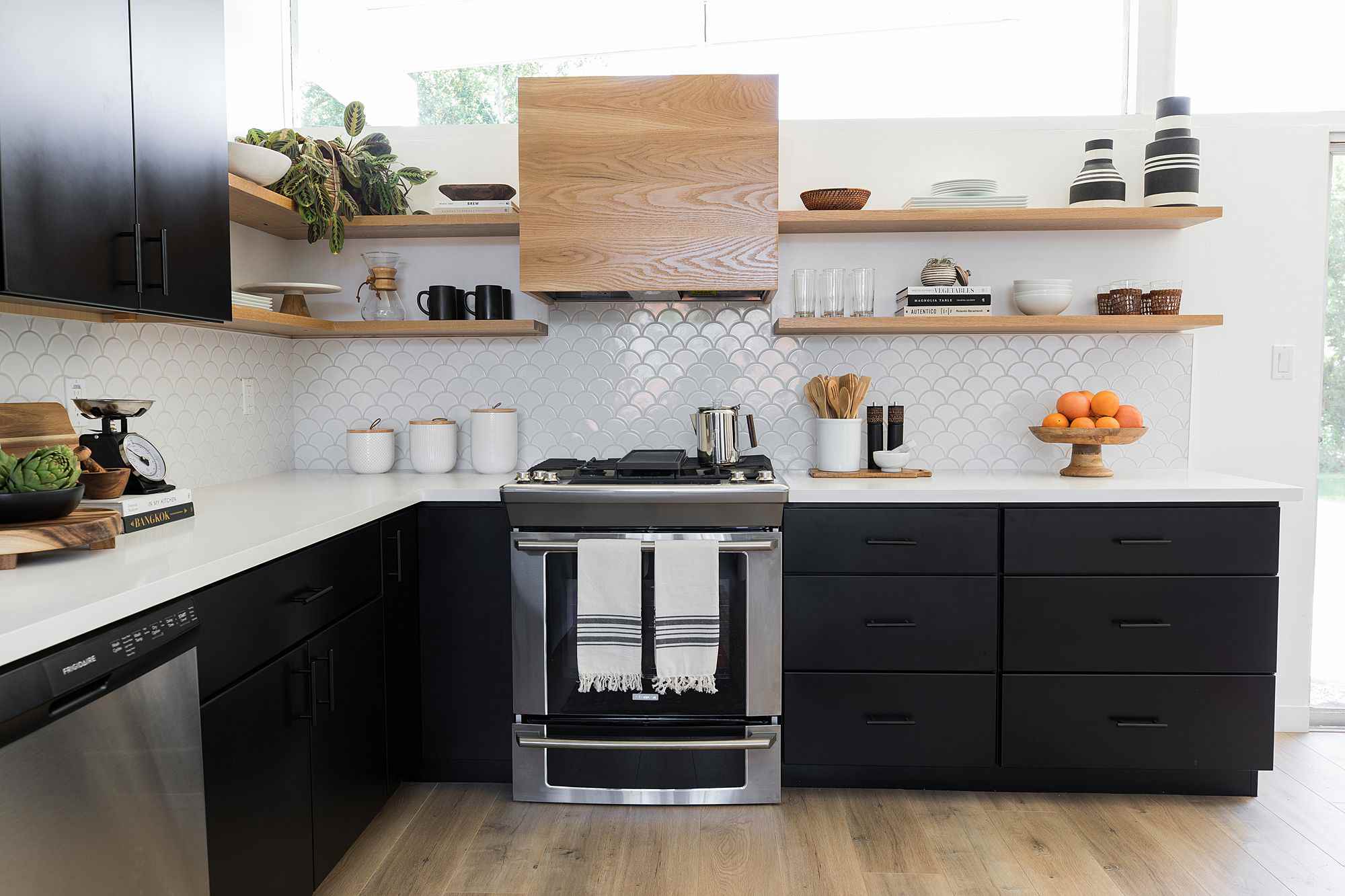 Black Cabinet with Open Shelves