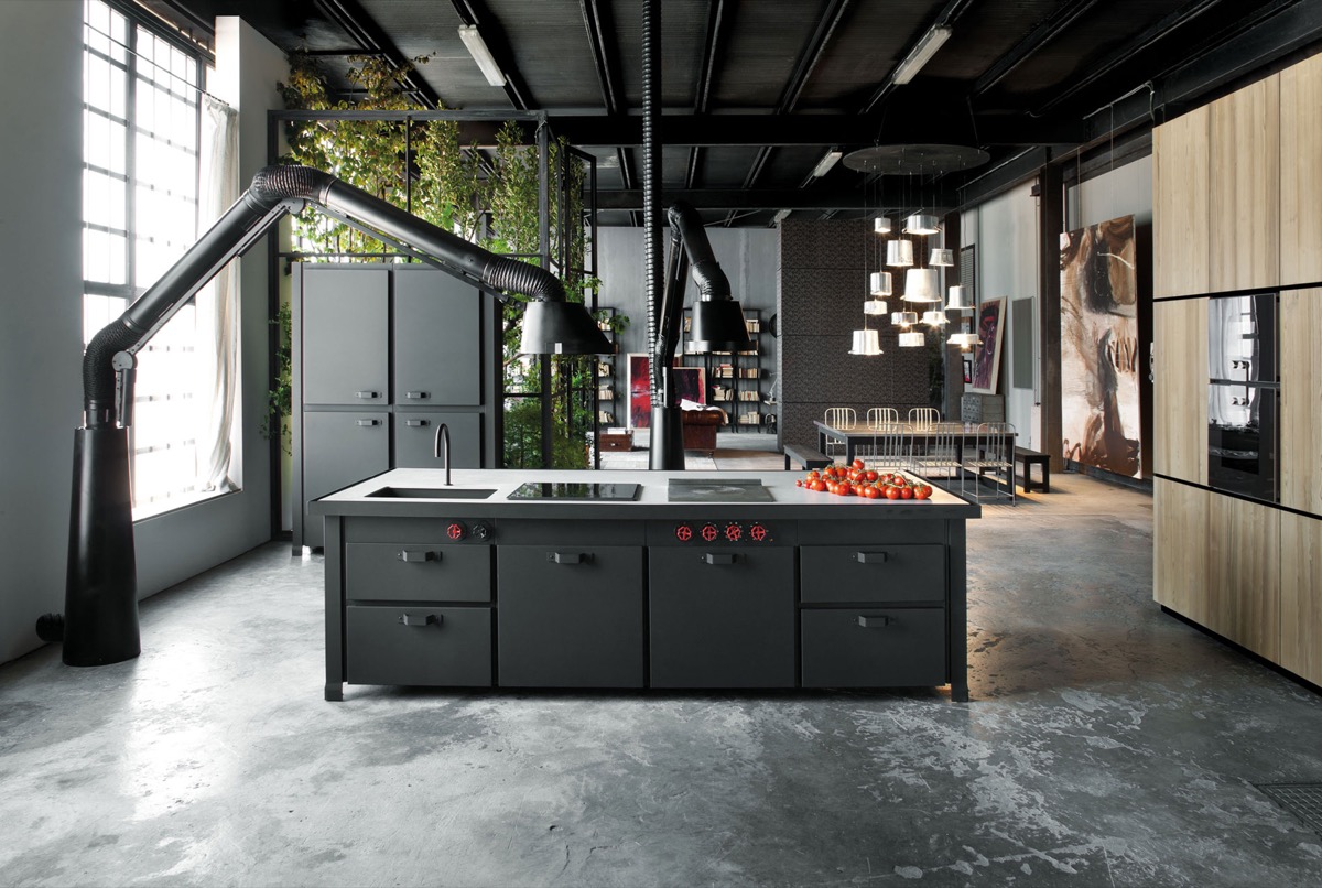 Black Cabinets in an Industrial Style Kitchen