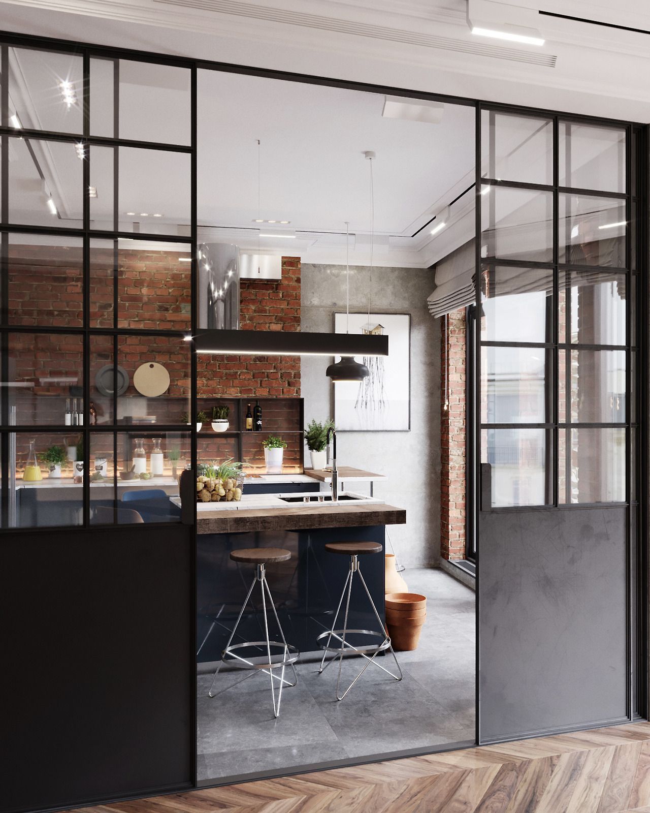 Glass Industrial Style Room Partition