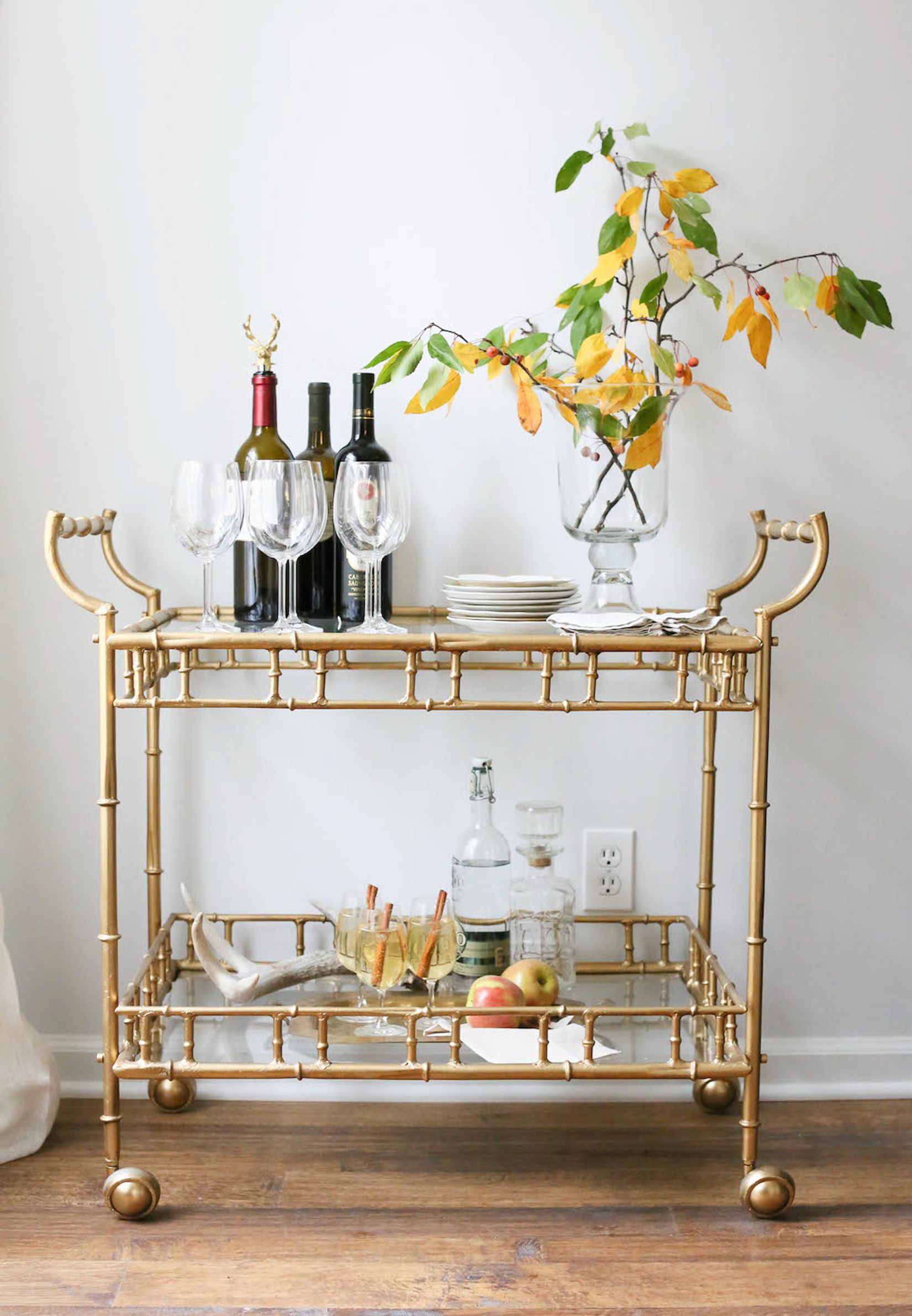 Bar Cart with Gold Accents for an Elegant Look