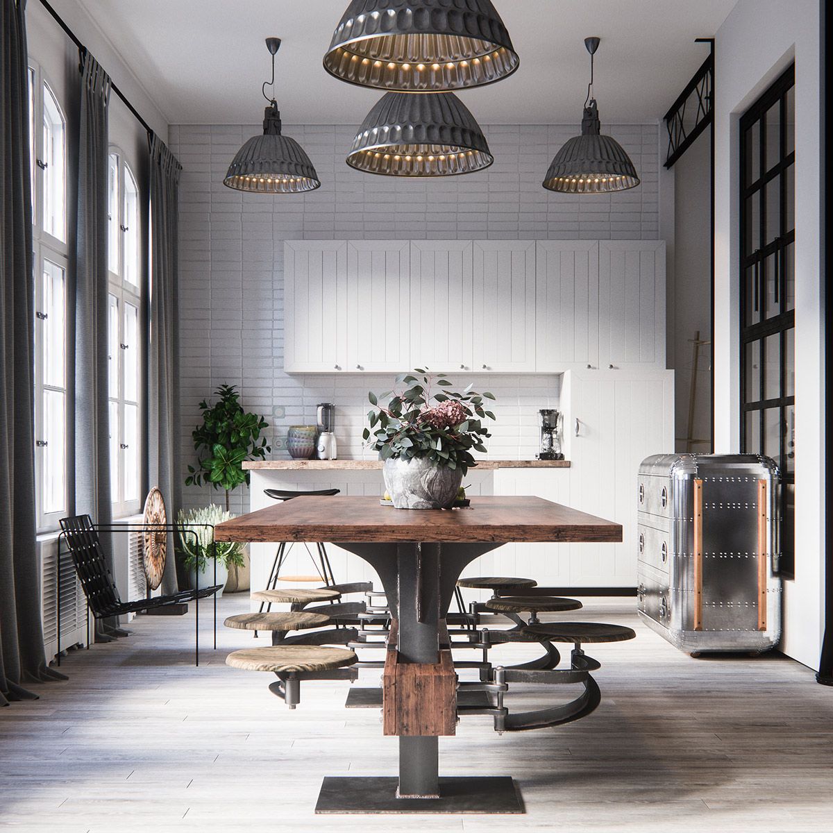 Industrial Style White Dining Room
