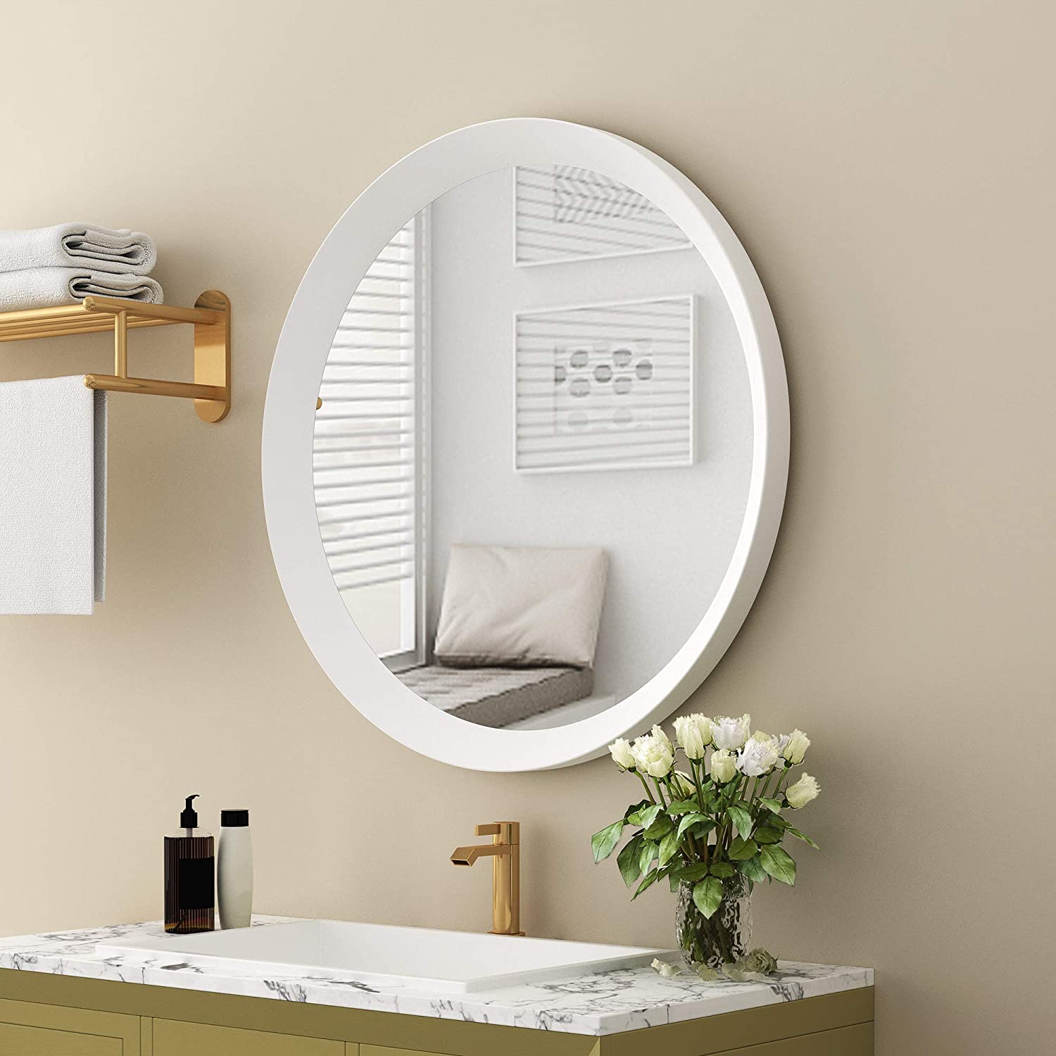 Mirror with Bright White Frame