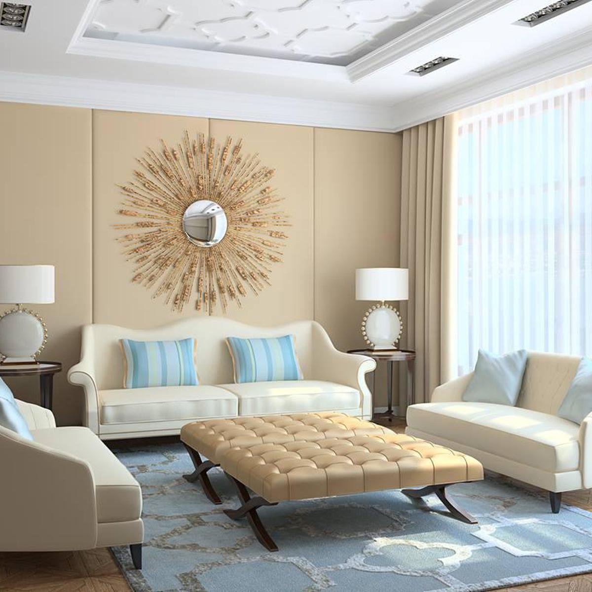 Beige Living Room in Blue Shades