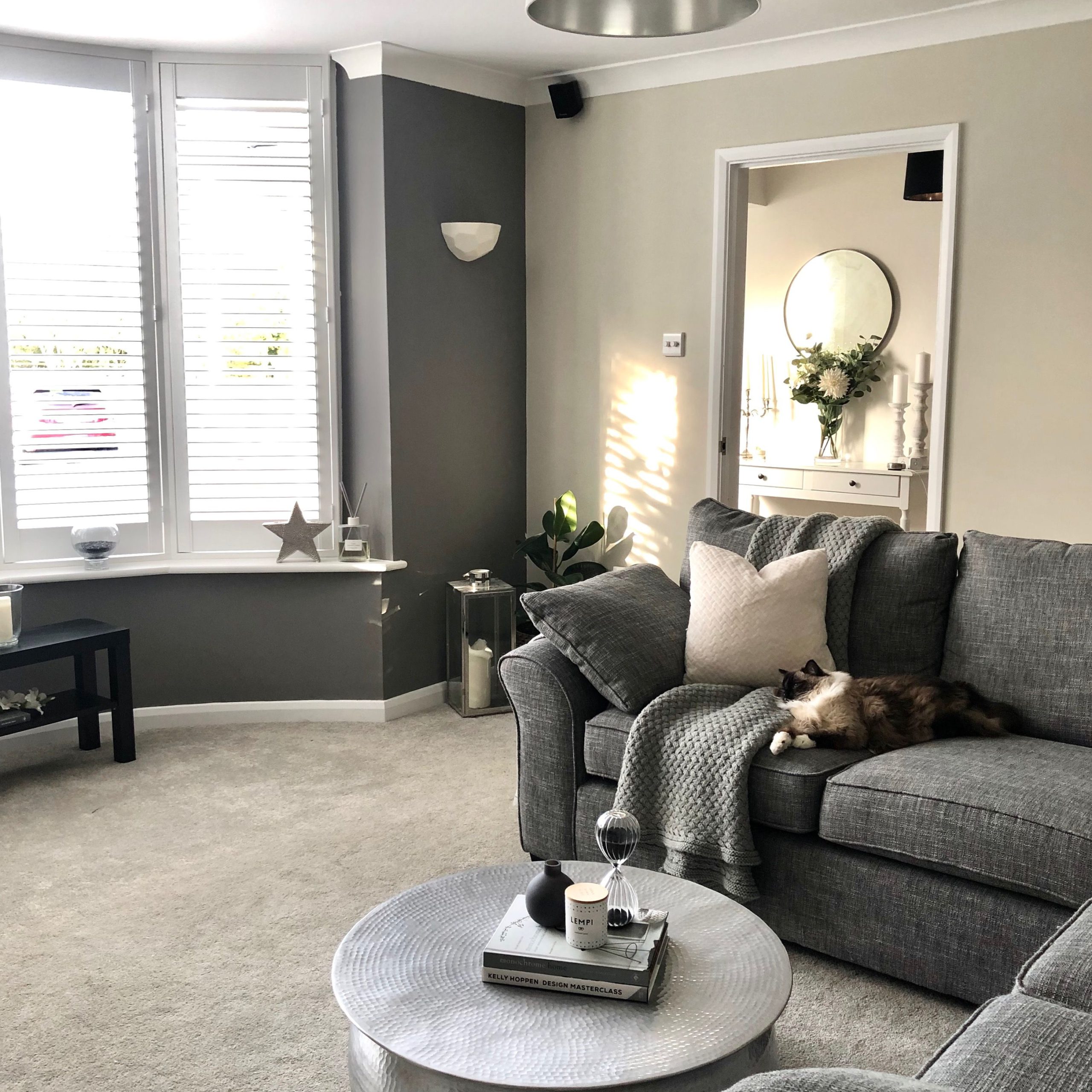 Beige and Dark Gray Living Room