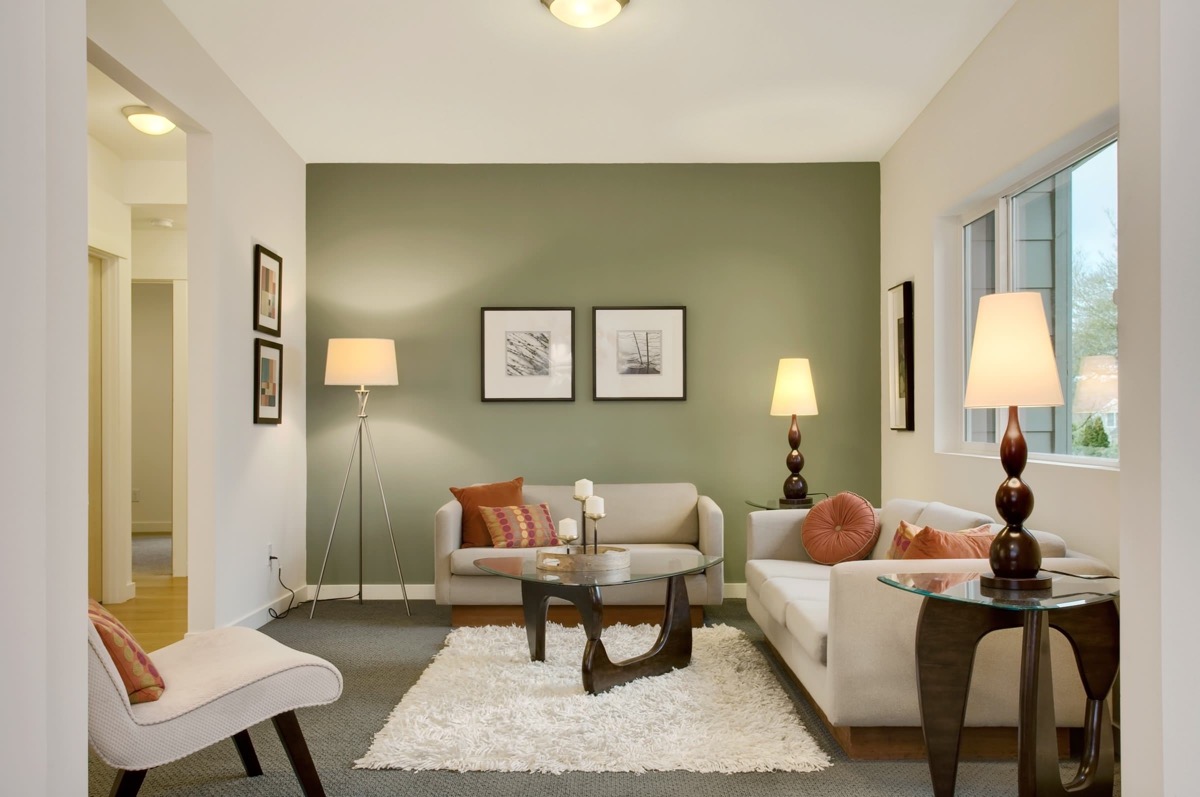 Beige and Light Green Living Room