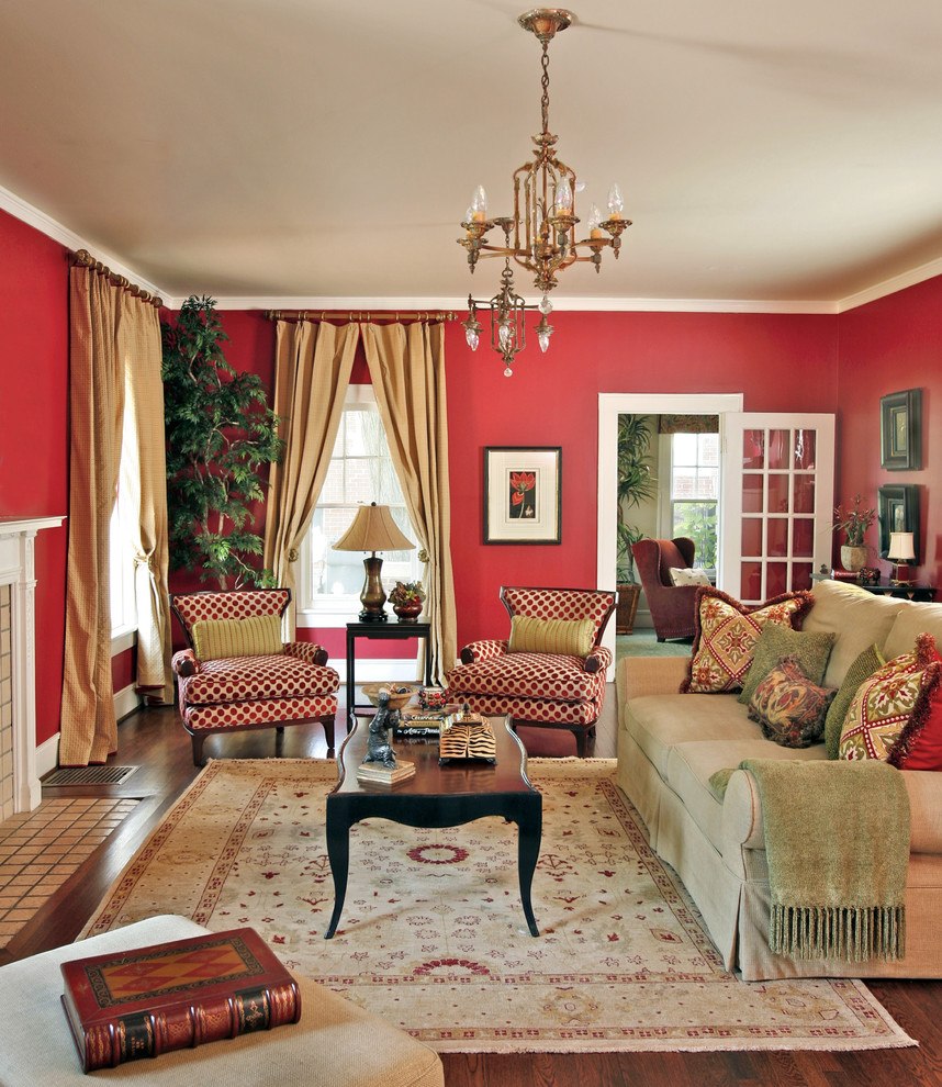 Beige and Red Living Room