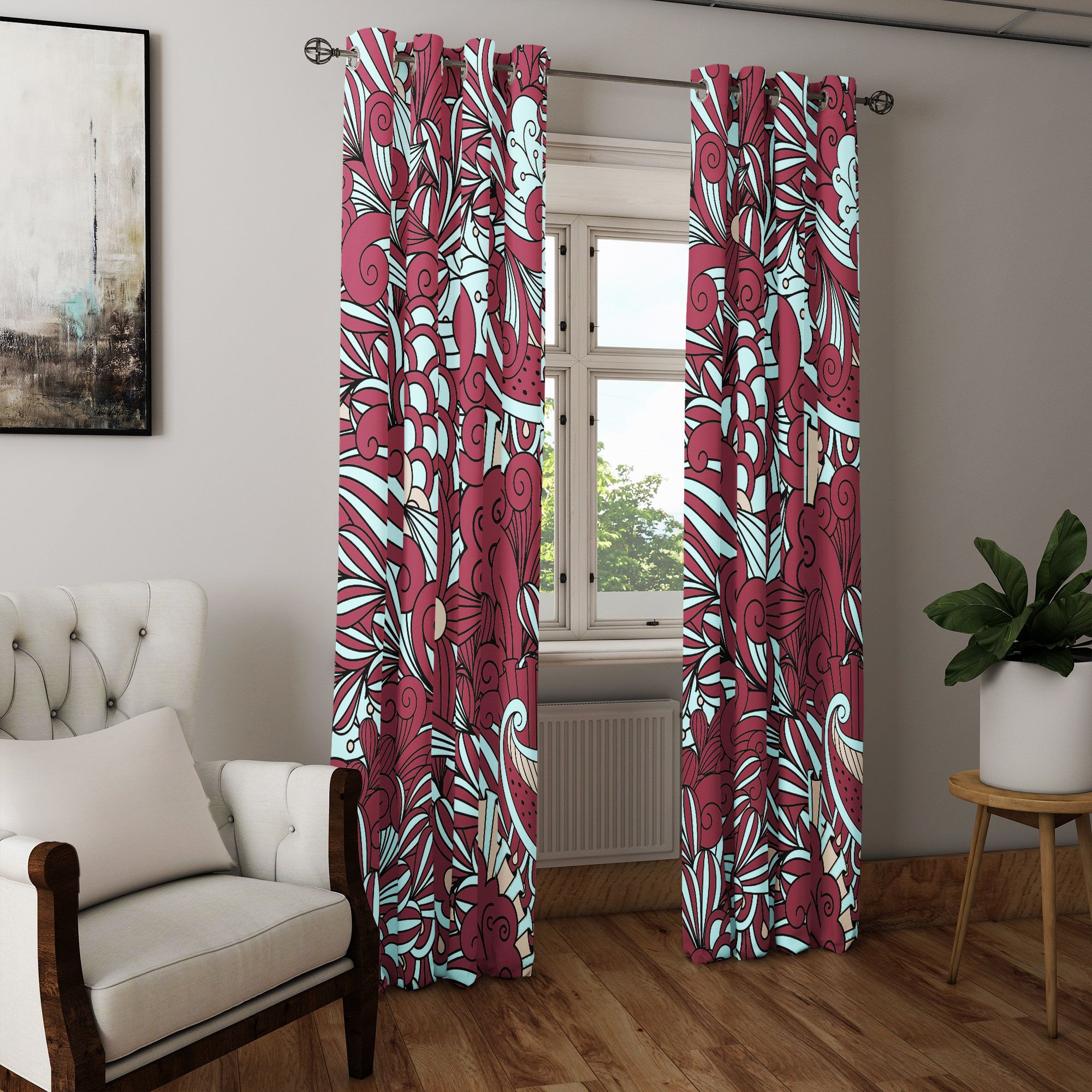Floral Pattern Living Room Curtains