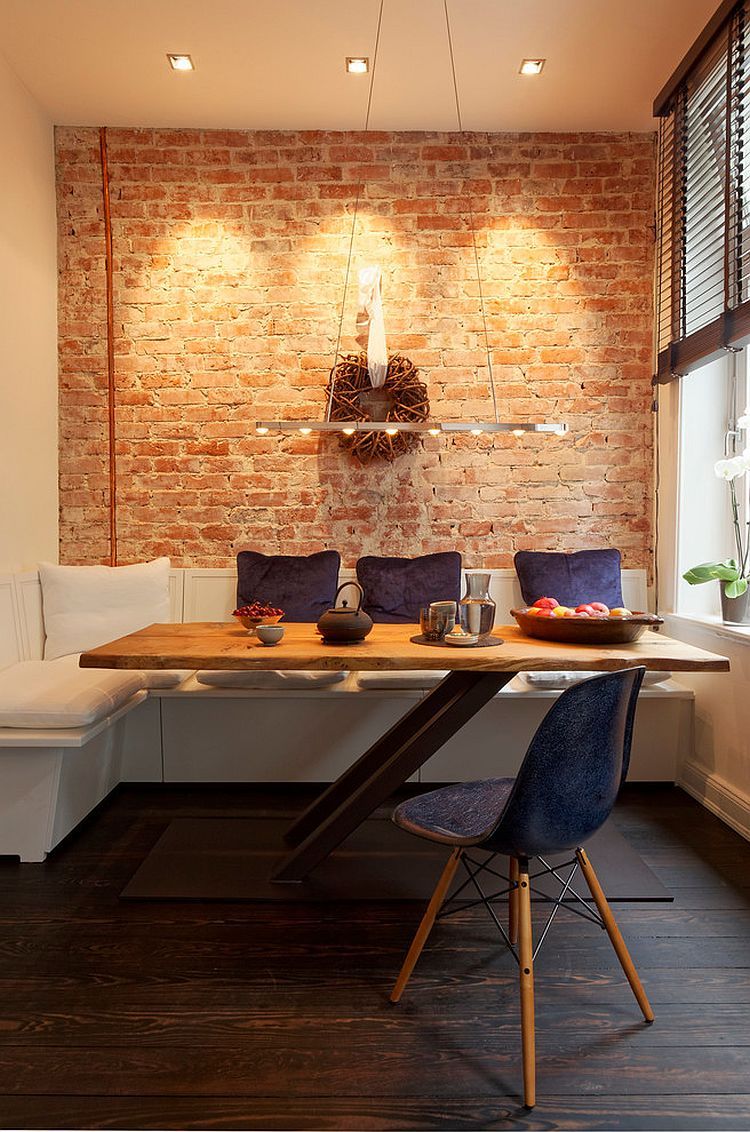 Minimalist Brick Wall Dining Room