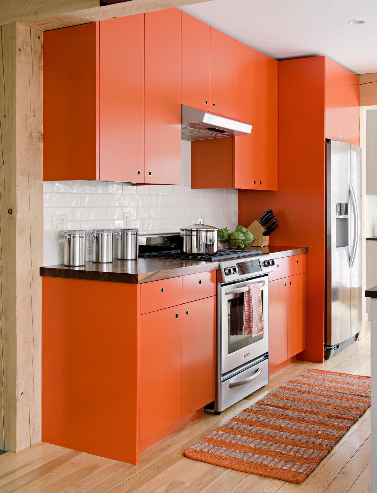 Modern Kitchen in White and Orange