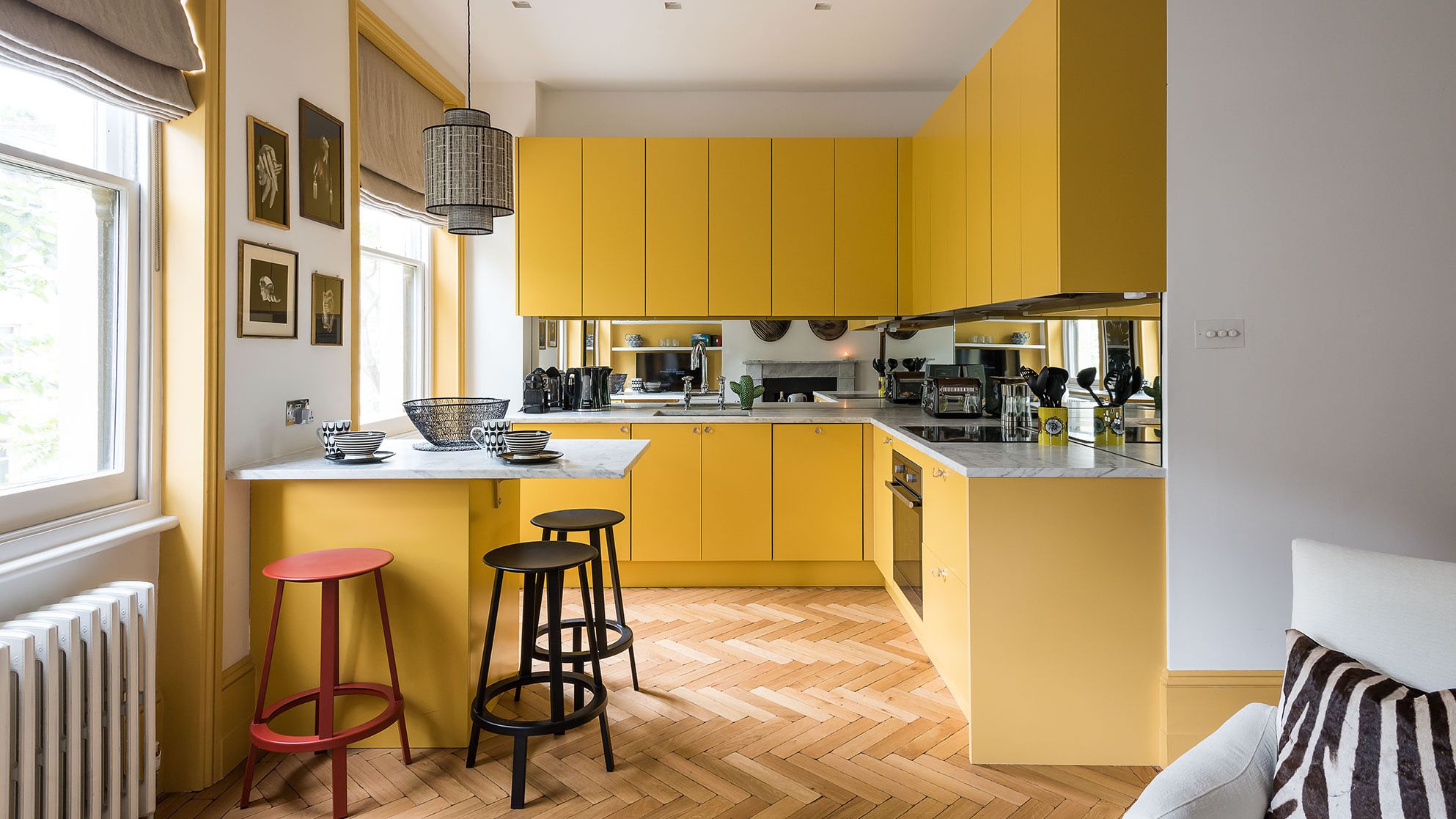 Cheerful Yellow Open Plan Kitchen