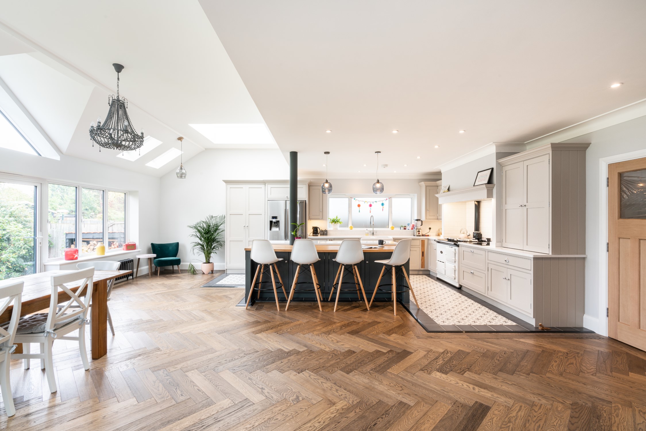 Open Plan Kitchen with Spacious Wooden Floor