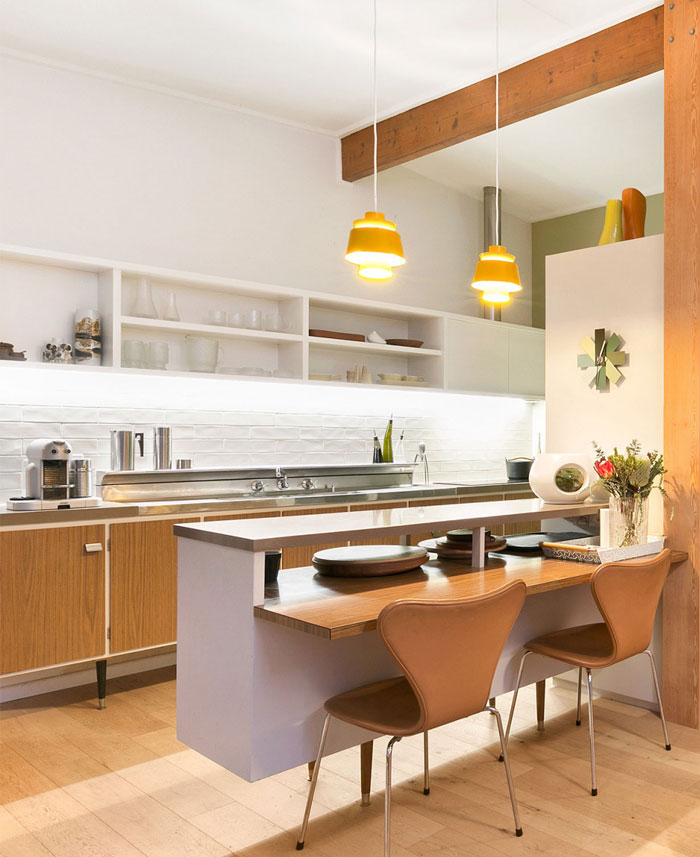 Soft Mid Century Modern Kitchen in Beige Color