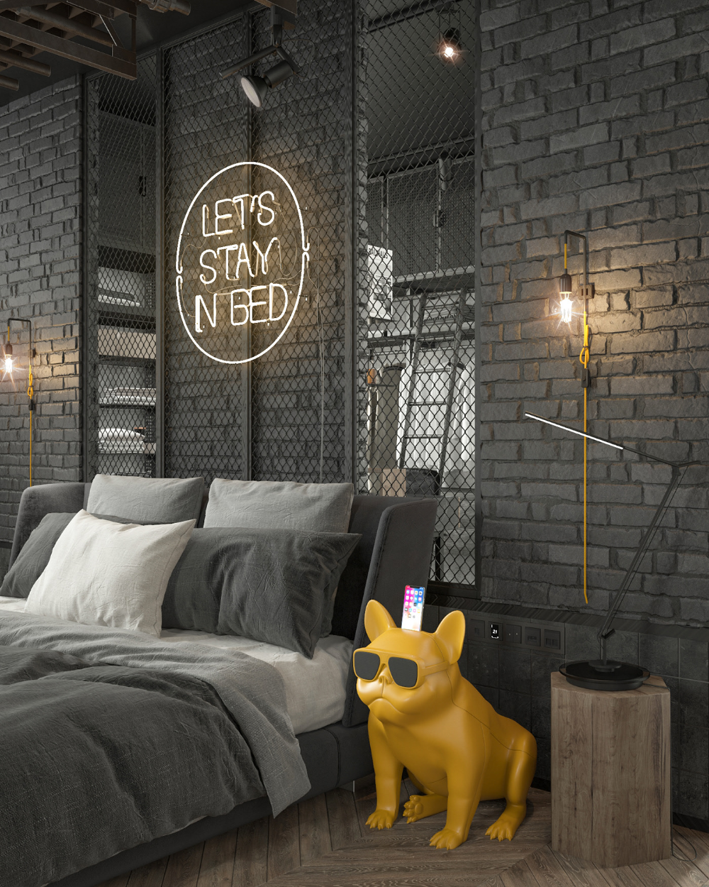 Matching Industrial Bedroom and Eccentric Accents