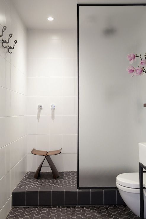 Frosted Shower Partition with Black Frame