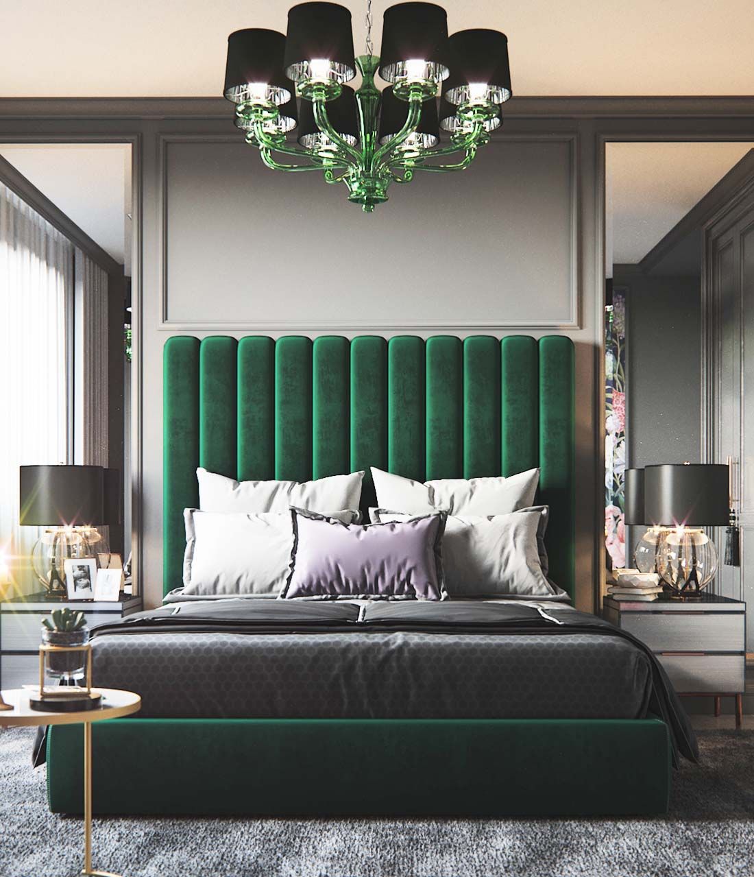 Gorgeous Teal and Green Luxury Bedroom in Art Deco Interior