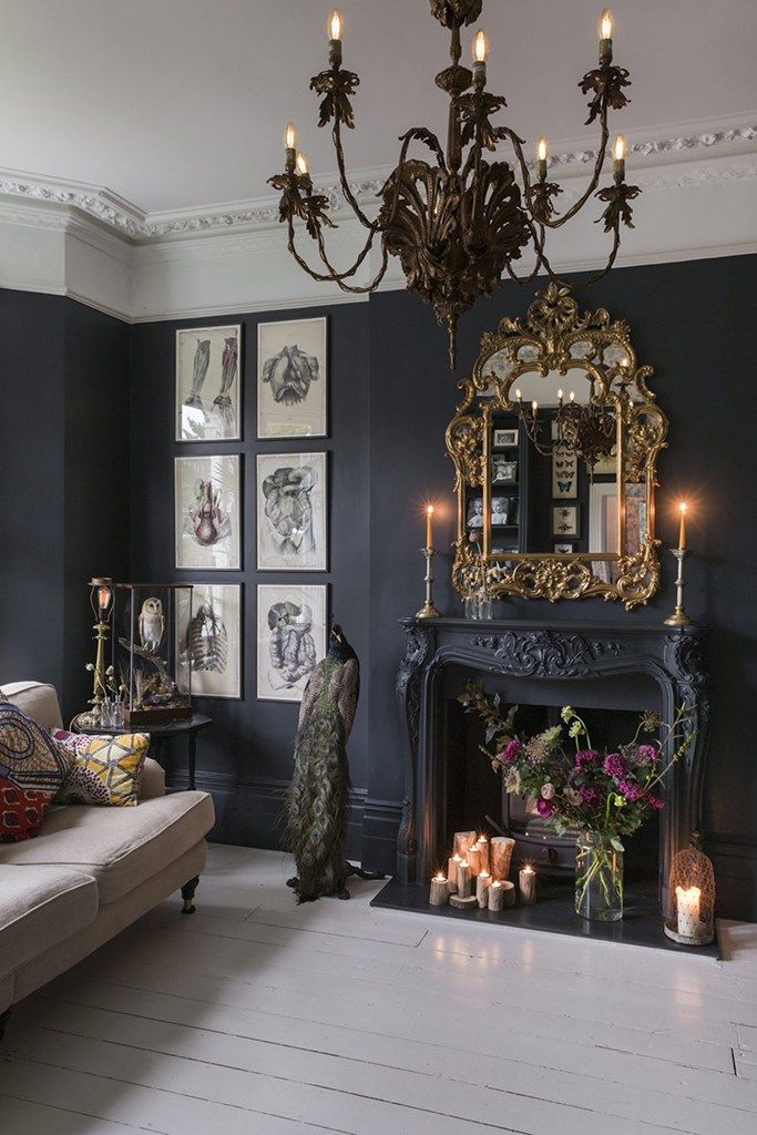 A Romantic Gothic Living Room with A Mysterious Mirror