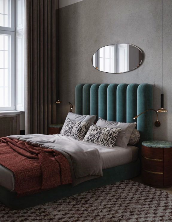 Trendy Art Deco Bed in A Greyish Room