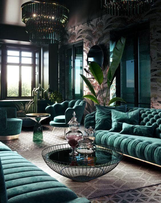 Deep Green Theme for An Art Deco Living Room