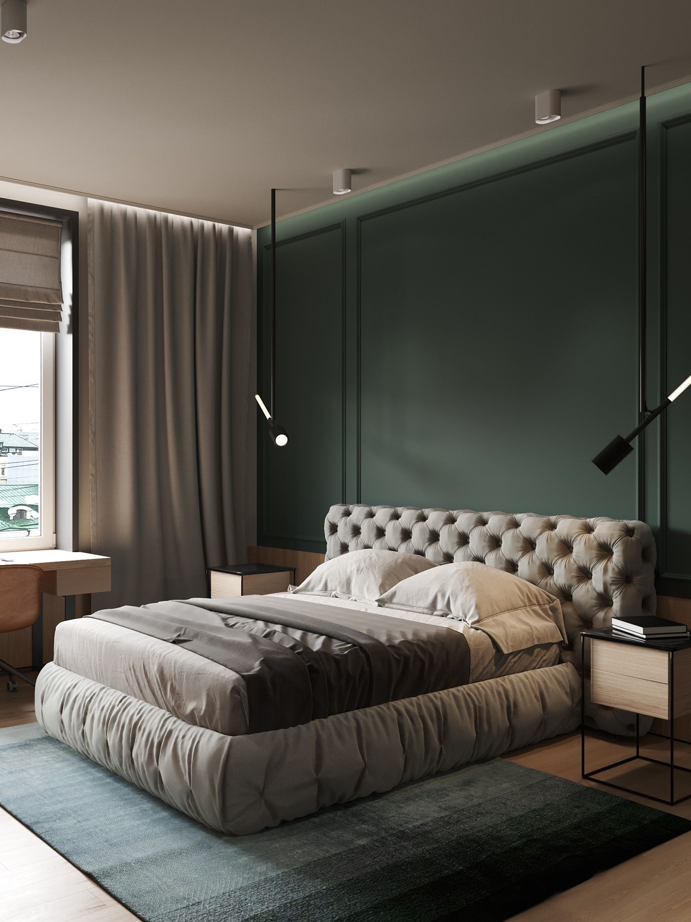 The Bold Green Wall and Grey Color for A Charming Look