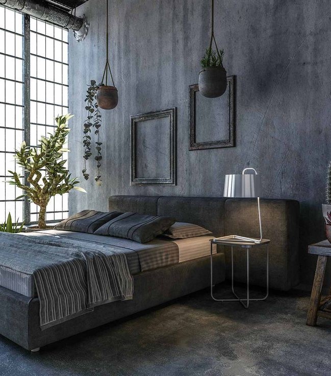 Concrete Wall for Stunning Industrial Bedroom